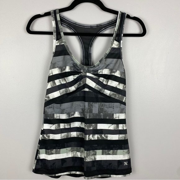 Surin Ruched Mesh Back Tank Top Small Black Grey - Picture 2 of 10